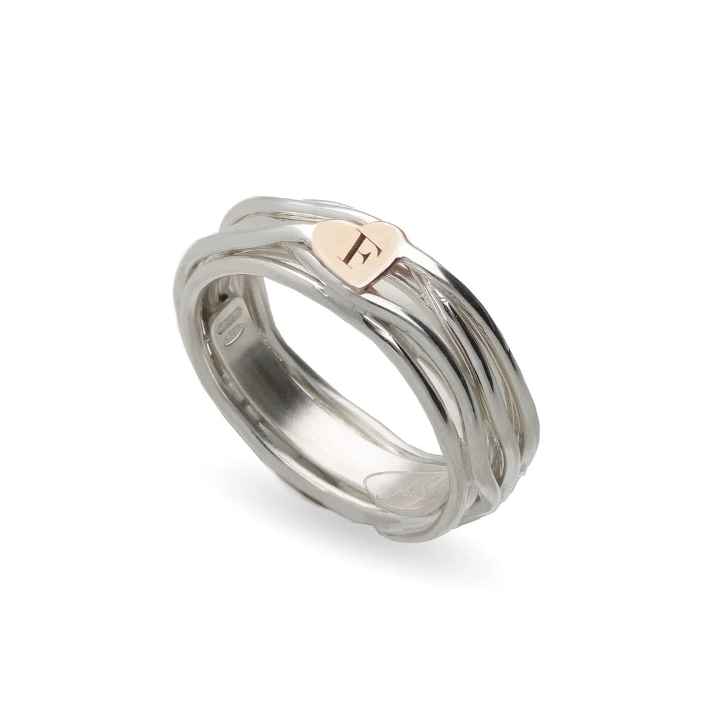 Anello Filodellavita 7 Fili in Argento e Sigillo Cuoricino Oro Rosa AN324AR