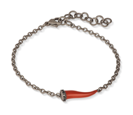 BRACCIALE CHARMS CON CORNETTO SMALTATO ROSSO IN TITANIO, DIAMANTI BLACK