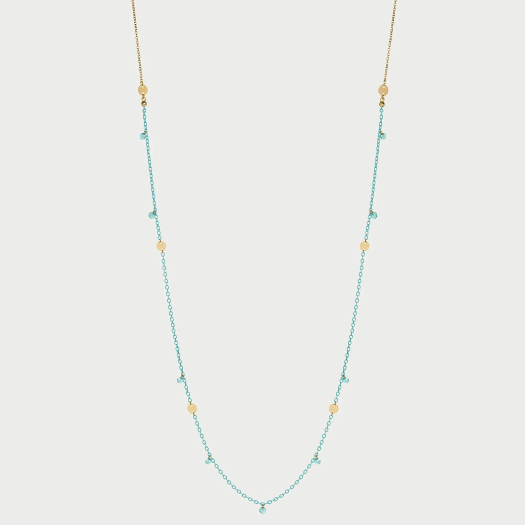 Collana catena verniciata, zirconi e medaglie turchese