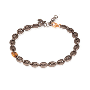 BRACCIALE UOMO CON MAGLIE MARINE GRANDI IN TITANIO E ORO ROSSO 9 KT, ANCORA IN TITANIO E DIAMANTE BLACK MARBRT1GOLA