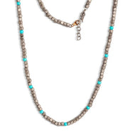 COLLANA CUBI IN TITANIO, TURCHESI E CORNETTO TITANIO MINGIRTTURCUP