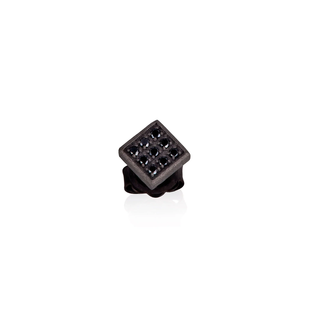 MONO ORECCHINO QUADRETTO GRANDE TITANIO E DIAMANTI BLACK MINORT9BORE