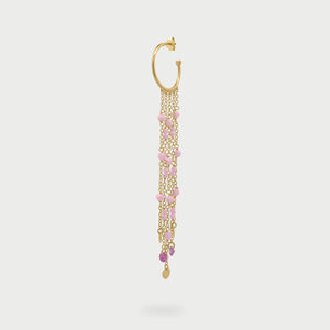 Mono-orecchino hoop con catene e pendenti rosa