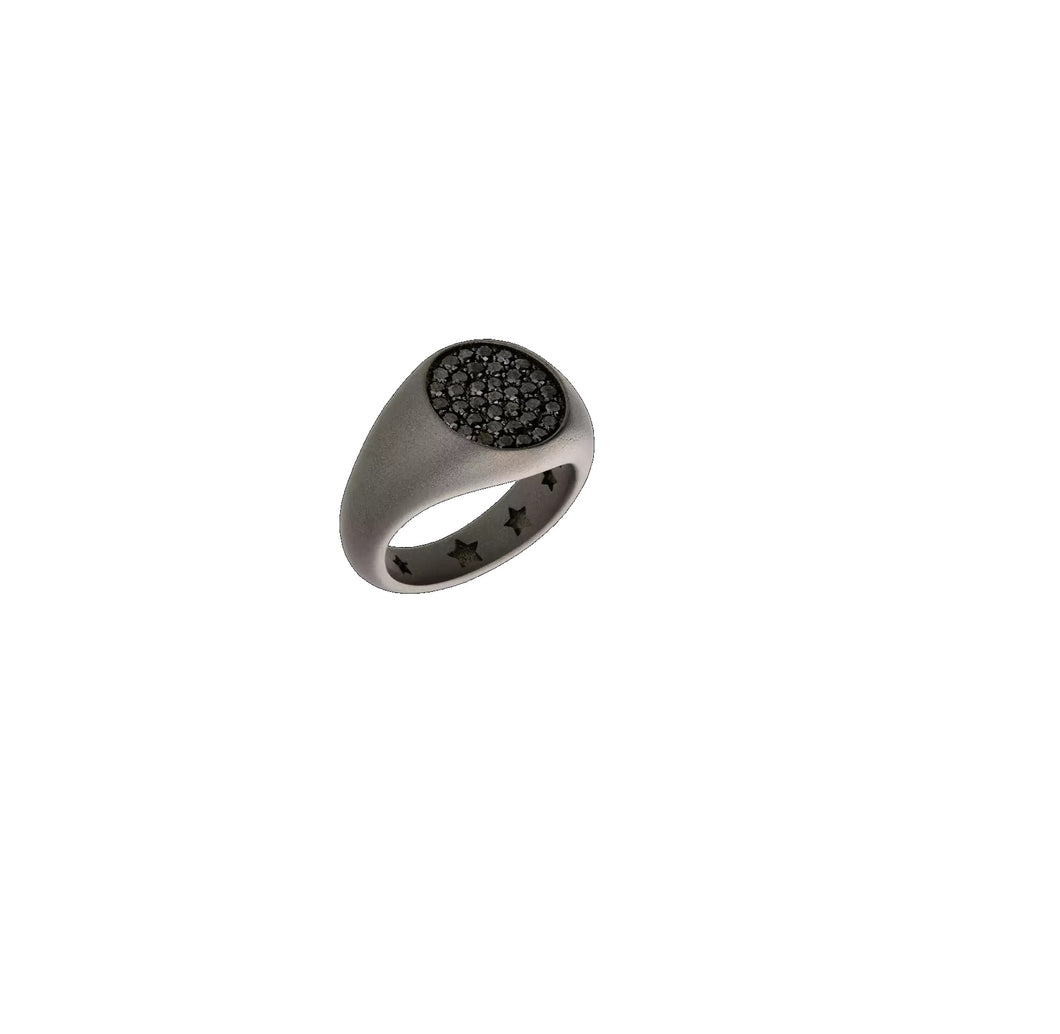 ANELLO IN TITANIO CON PAVé DIAMANTI NERI