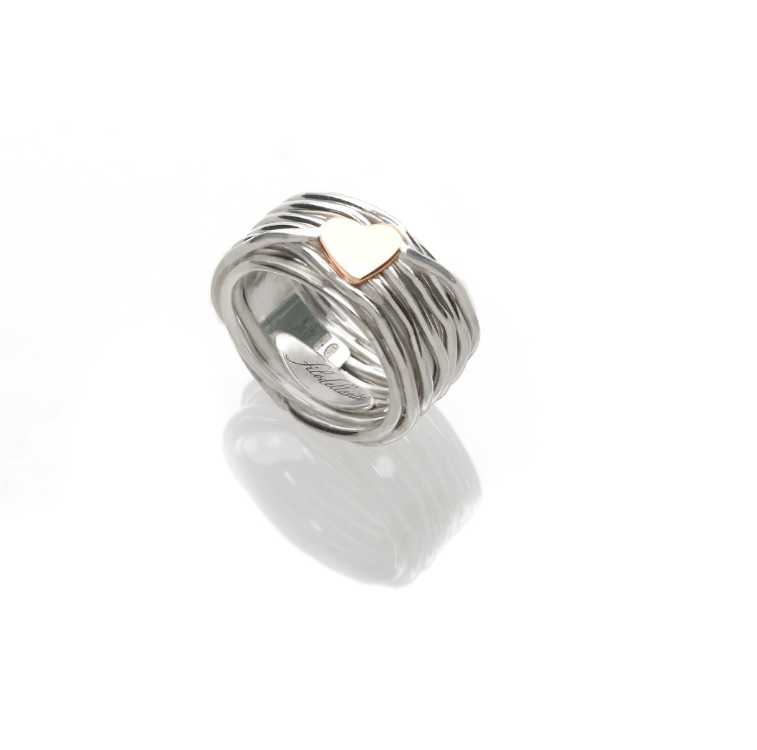 Anello Filodellavita 13 Fili in Argento e Sigillo Cuoricino Oro Rosa AN325AR