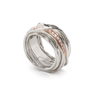 Anello Filodellavita 13 Fili in Argento e Riviere Oro Rosa Diamanti Bianchi AN328ARBT