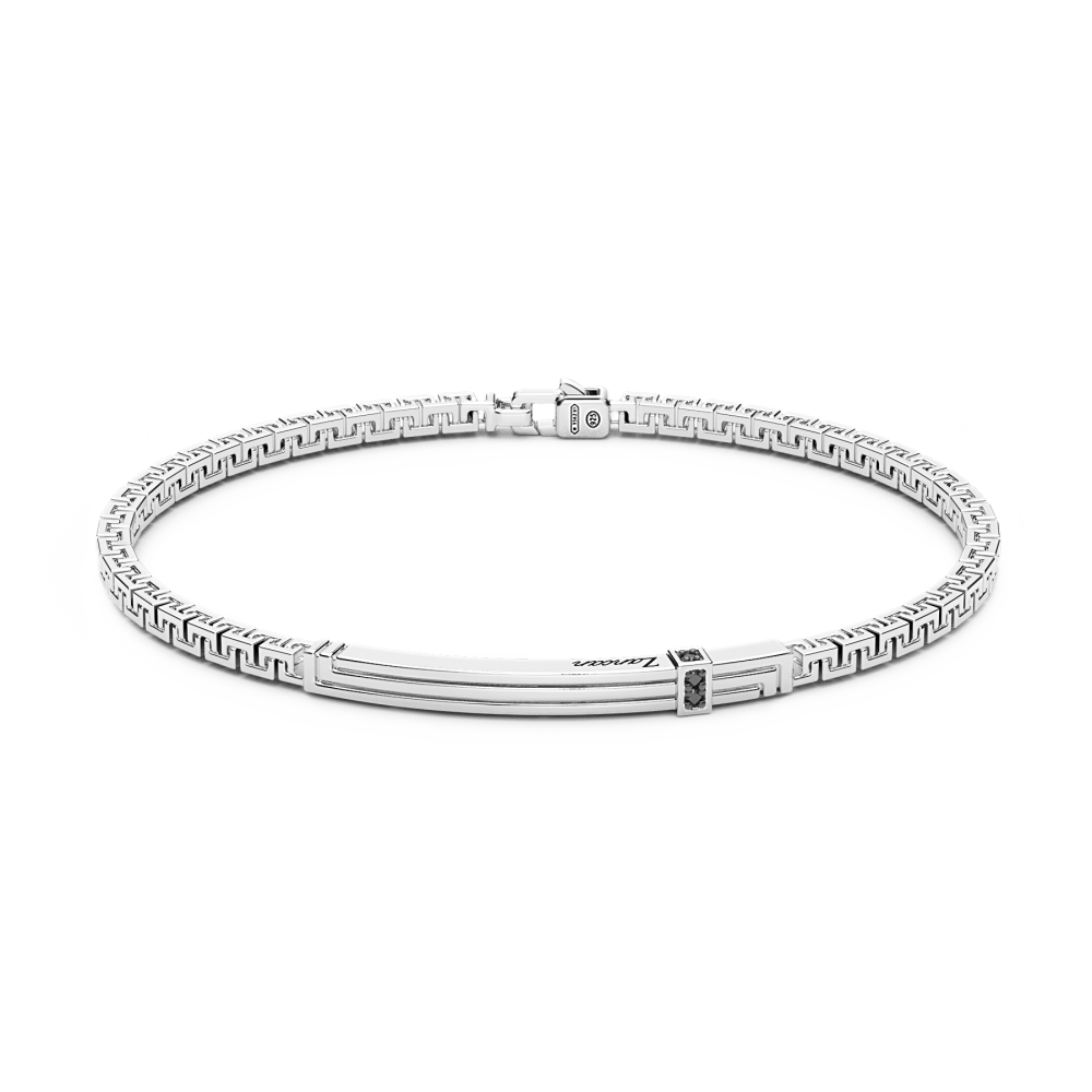 Bracciale in argento con targa e pietre nere EXB817