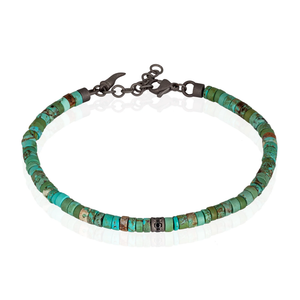BRACCIALE UOMO DISCHETTI IN TITANIO, HOWLITE TURCHESE E ZAFFIRI  BLU DA 0,03 CT.