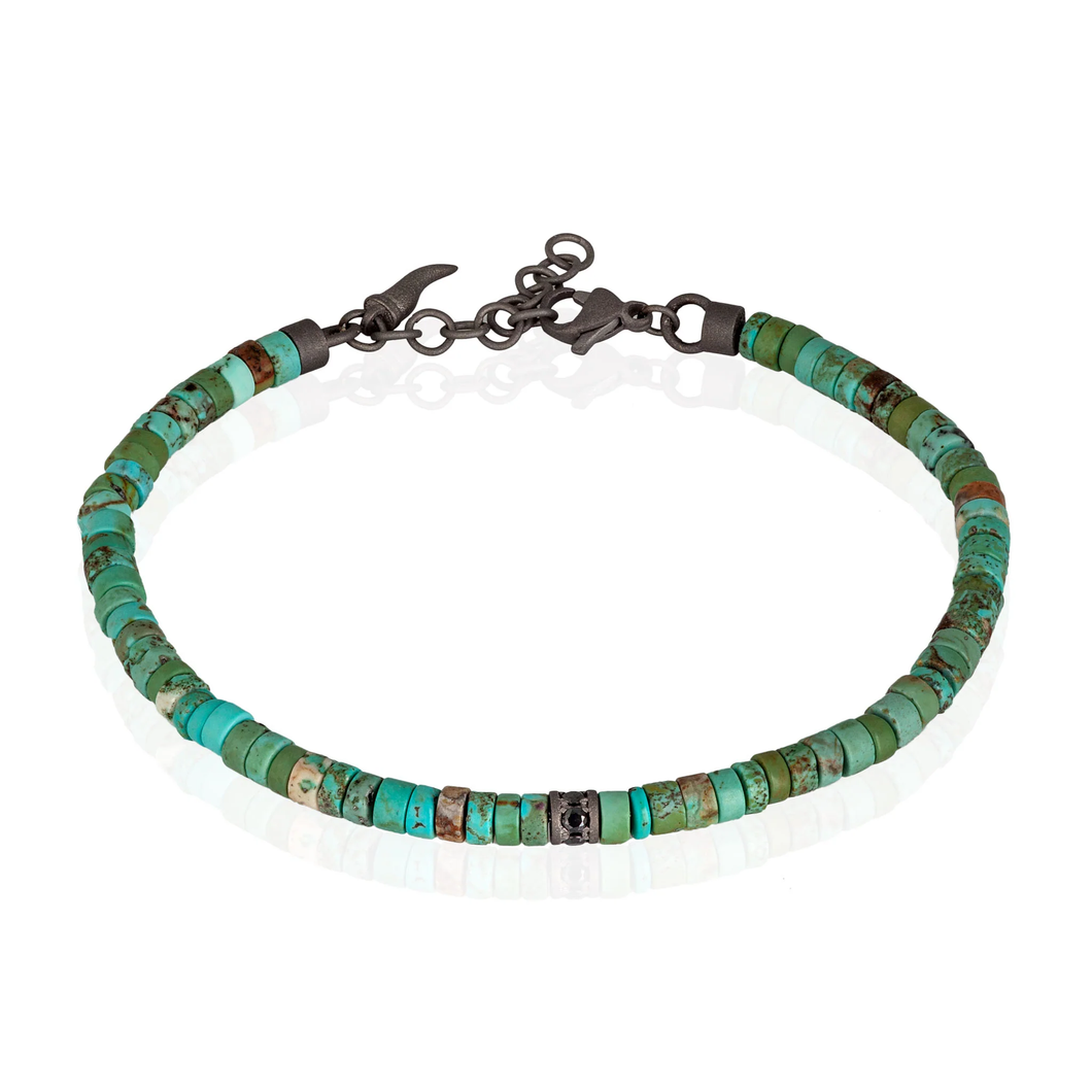 BRACCIALE UOMO DISCHETTI IN TITANIO, HOWLITE TURCHESE E ZAFFIRI  BLU DA 0,03 CT.