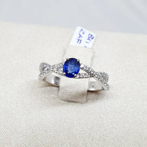 ANELLO FANTASIA ORO BIANCO CON DIAMANTI E ZAFFIRO