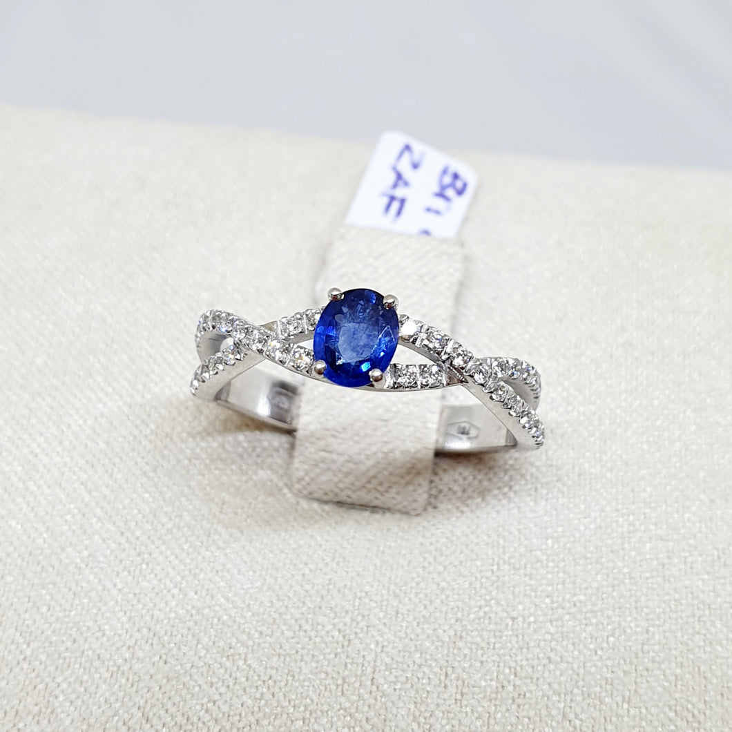 ANELLO FANTASIA ORO BIANCO CON DIAMANTI E ZAFFIRO
