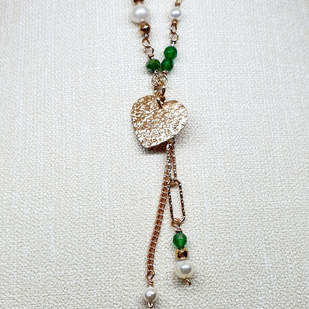 Collana pietre verdi e perline con catena pendente CL3140/2