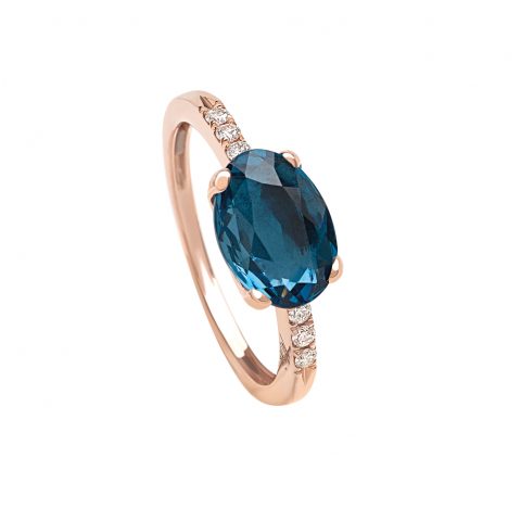 ANELLO ORO ROSA CON DIAMANTI E TOPAZIO LONDON BLUE