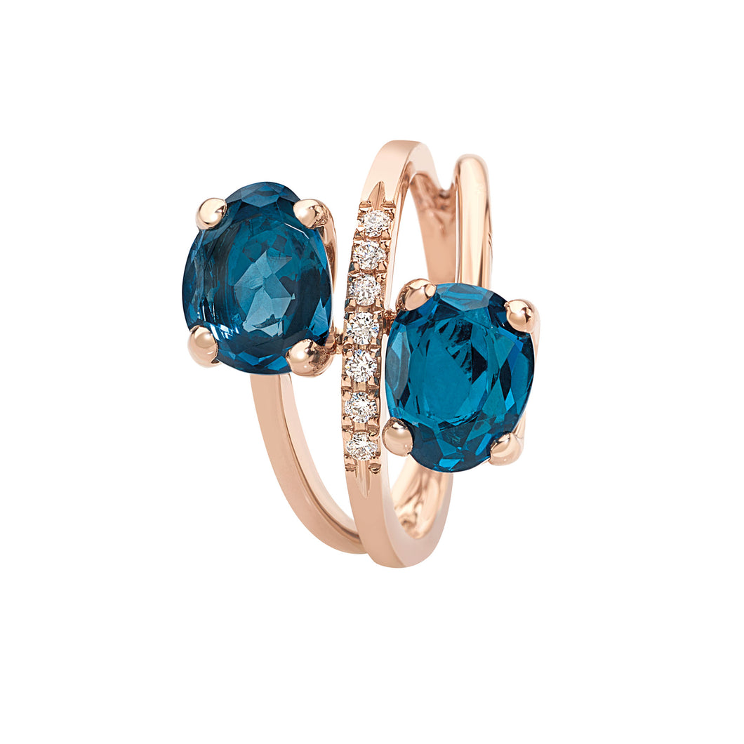 ANELLO ORO ROSA CON DIAMANTI E TOPAZIO LONDON BLUE