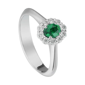 Anello con Smeraldo Contornato da 10 Diamanti